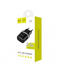 Сетевое Зарядное Устройство 220V- 2*USB выхода  Hoco C 12  2.4A Black..