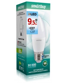 Лампа светодиодная SmartBuy (LED) C37- 9.5W-4000K E27 Белый свет Свеча..