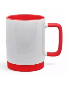 Кружка с квадратной ручкой и силик. осн. внутри Красная.. Кружка с квадратной ручкой и силик. осн. внутри Красная..