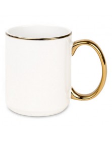 Кружка белая, цветной ободок + ручка ПРЕМИУМ золото ..