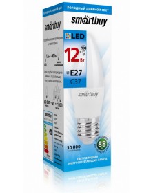 Лампа светодиодная SmartBuy (LED) C37-  12W-6000K E27 Холодный Дневной свет..