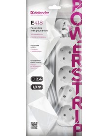 Удлинитель DEFENDER  E 418                 1.8 м  4 розетки  (30) 10A Зазем..