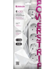 Удлинитель DEFENDER  E 430                 3.0 м  4 розетки  (30) 10A Зазем..