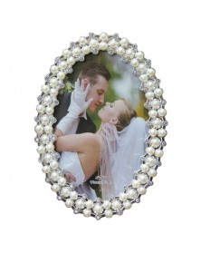 Ф/Рамка пластик CZ-ZQBT46  Жемчуг, серебро со стразами Овал    10*15  ..