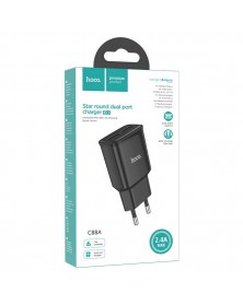 Сетевое Зарядное Устройство 220V- 2*USB выхода  Hoco C 88A  2.4A Black..