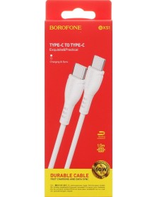 Кабель  Type-C - Type-C Borofone BX 51 1.0 m,3.0A, White, коробочка пластик..