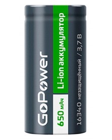 Аккумулятор   Li-ion GoPower 16340 PK1 3,7V 650mAh без защиты (1/8/50/400)..
