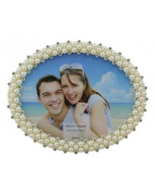 Ф/Рамка пластик 1014-46  Жемчуг белая со стразами Овал    10*15  Делюкс..