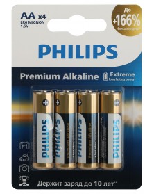 Батарейка PHILIPS            LR6 AA  Alkaline  ( 4BL) Premium 1.5V ( 48/192..