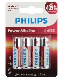 Батарейка PHILIPS            LR6 AA  Alkaline  ( 4BL) Power 1.5V ( 48/144)..