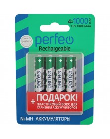 Аккумулятор PERFEO      R03 AAA BL4 NI-MH 1000mAh + BOX  1.2v (4/40)..