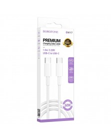 Кабель  Type-C - Type-C Borofone BX117 1.0 m,3.0A, White, коробочка Ткань, ..