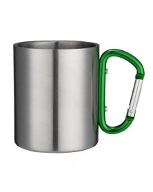 Кружка металлическая с Зеленой ручкой в виде карабина 300 мл ..