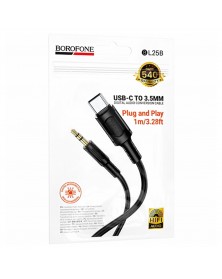 Кабель  AUX 3.5 Jack вилка - Type-C вилка 1.0 m, Borofone BL  25B Black, ко..