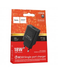 Сетевое Зарядное Устройство 220V- 1*USB выход   Hoco CS92A  3.0A Black QC3...