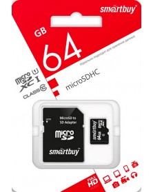 Карта памяти  MicroSDXC     64Gb (Class  10)  SmartBuy +  Адаптер SD..